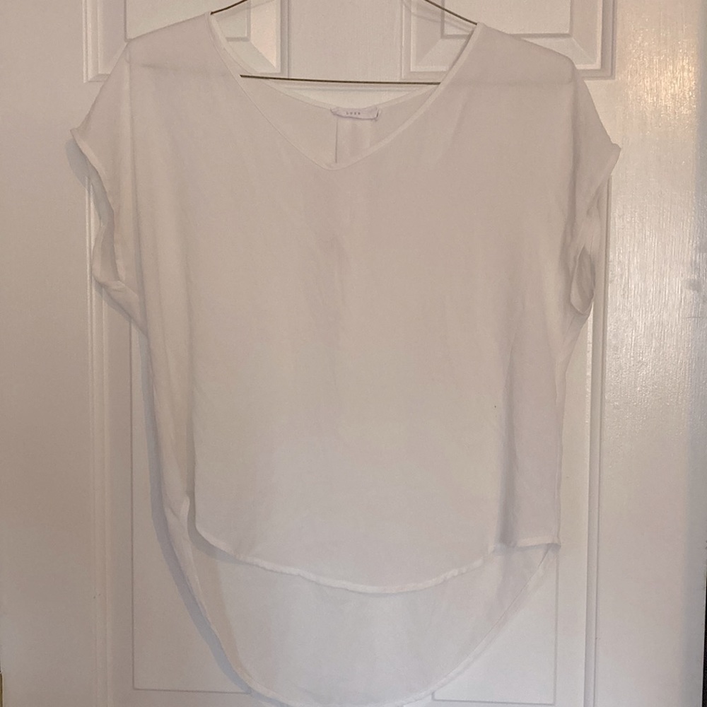 High-Low white blouse.